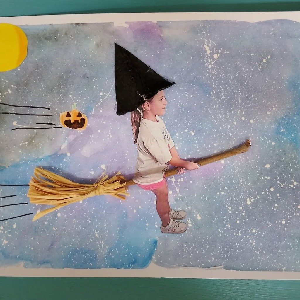 Pintura e colagem temática desenvolvida no atelier do Sementes do Amanhã